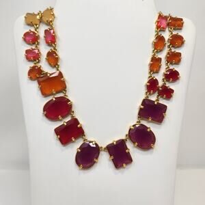 Kate Spade NY Coated Confetti Statement Necklace Gold Tone Purple Pink Orange